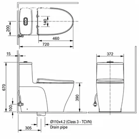Bản vẽ kỹ thuật bồn cầu INAX AC-989VN