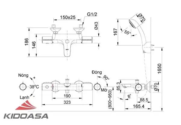 Bản vẽ kỹ thuật sen tắm INAX BFV-3413T-3C