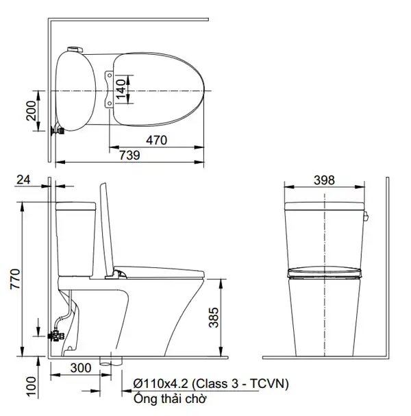 Bản vẽ kỹ thuật Bồn cầu 2 khối INAX AC-710A+CW-H17VN