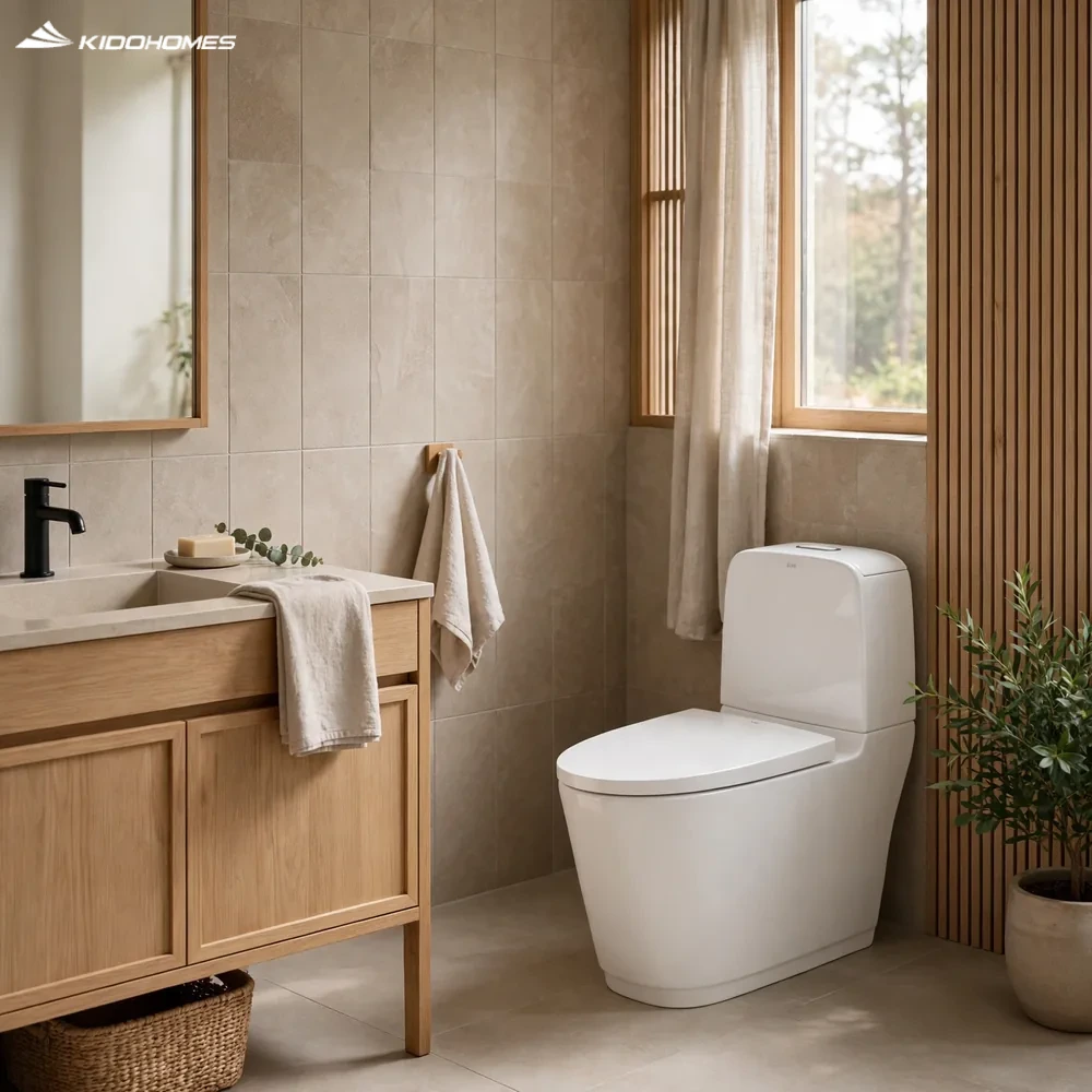 Phối cảnh Bồn cầu INAX AC-832VN 2 khối Xả nhấn Aqua Ceramic trong phòng tắm hiện đại