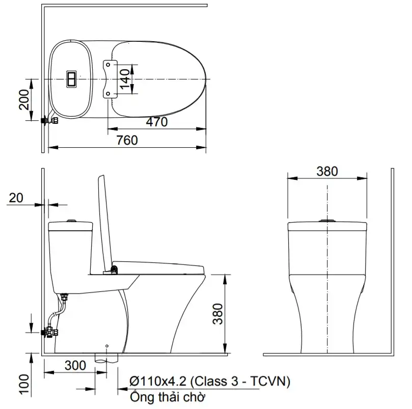 Bản vẽ kĩ thuật của Bồn cầu 1 khối INAX AC-959VAN-2