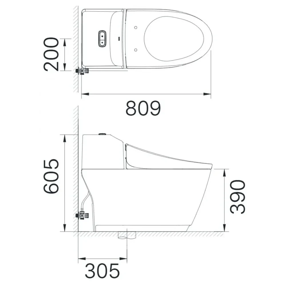 Bản vẽ kỹ thuật bồn cầu INAX AC-1032 + CW-S32VN kích thước 809 x 372 x 605 mm tâm thoát 300