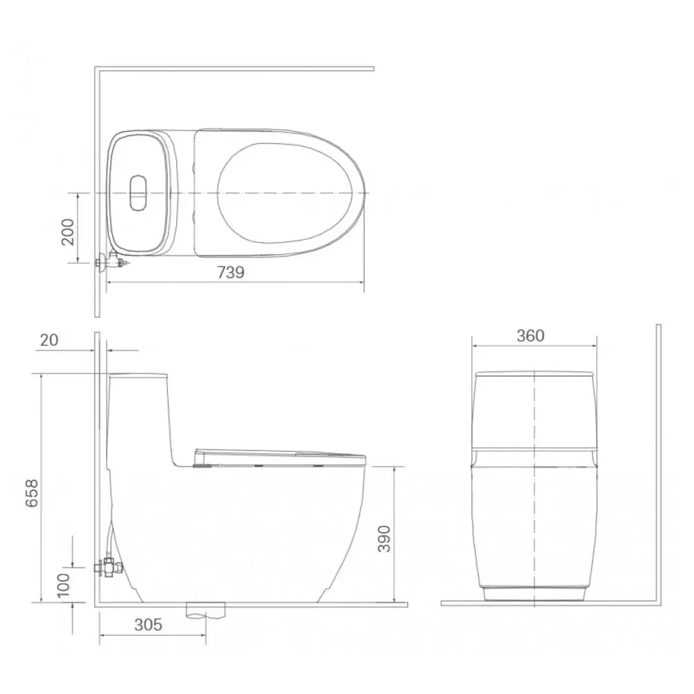 Bản vẽ kỹ thuật bồn cầu INAX AC-1052 + CW-S32VN