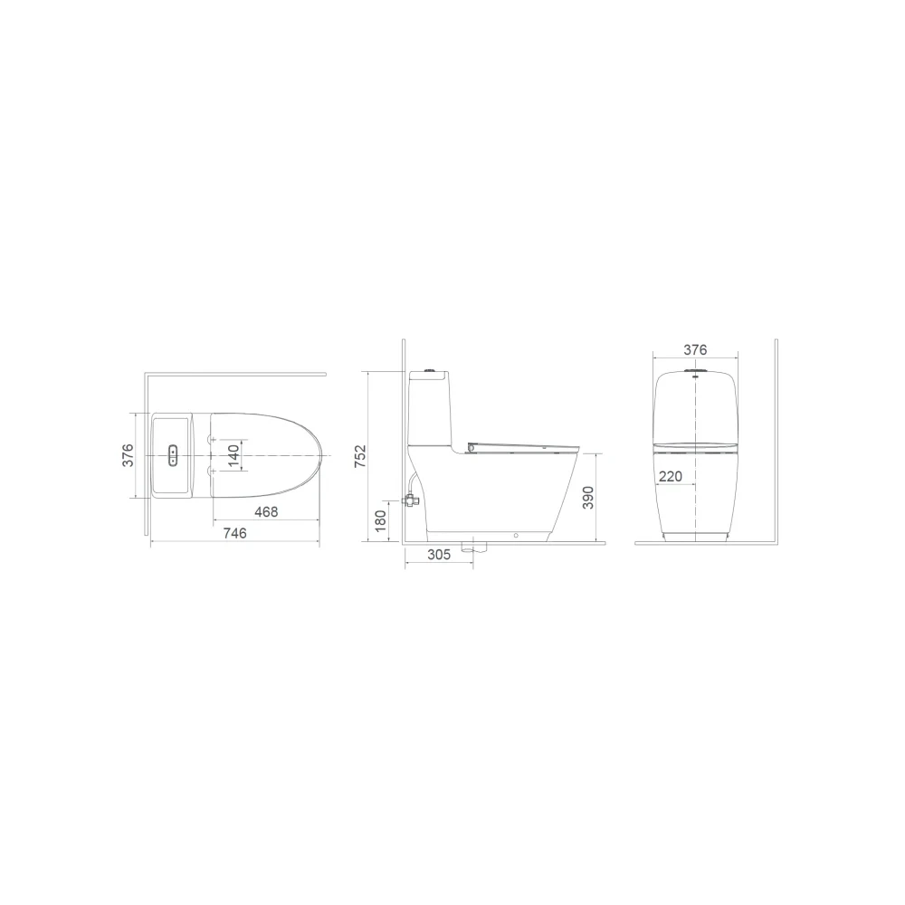 Bản vẽ kỹ thuật Bồn cầu INAX AC-832 + CW-KB22AVN 2 khối Nắp rửa điện tử kích thước lắp đặt tiêu chuẩn