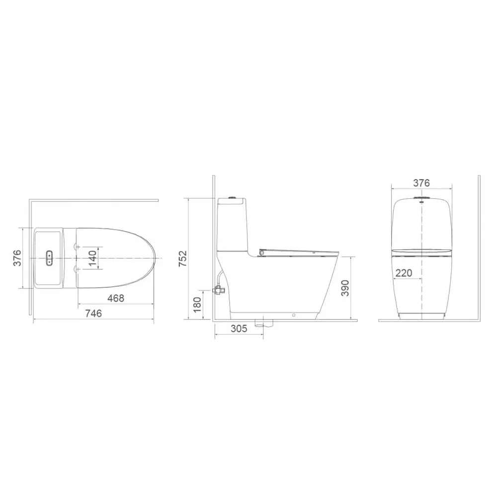 Bản vẽ kỹ thuật bồn cầu INAX ACT-832 + CW-S32VN