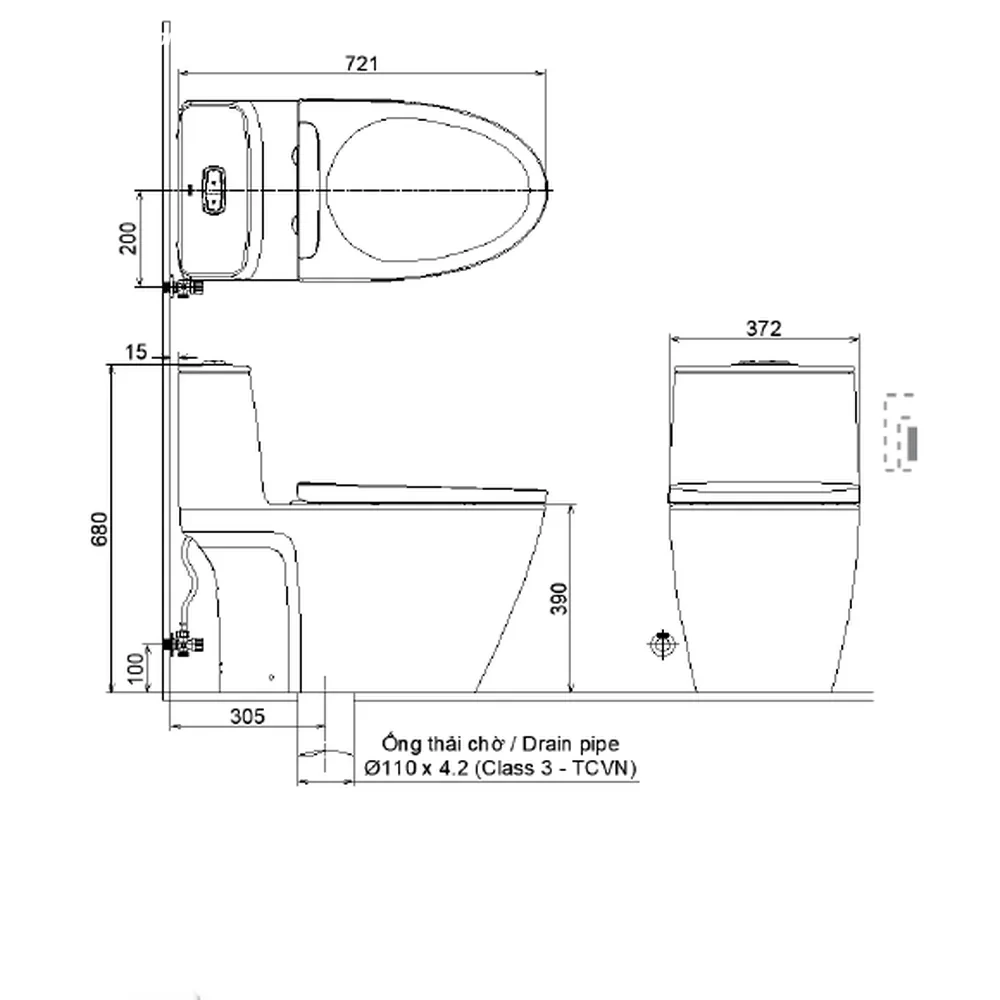 Bản vẽ kỹ thuật Bồn cầu INAX ACT-902 + CW-S15VN kích thước lắp đặt