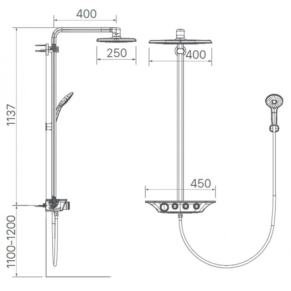 Bản vẽ kỹ thuật sen cây tắm INAX BFV-655T bát sen trần 250 x 400 mm