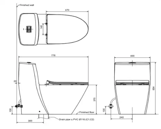 Bản vẽ kĩ thuật của bồn cầu INAX AC-919R+CW-H17VN/BW1