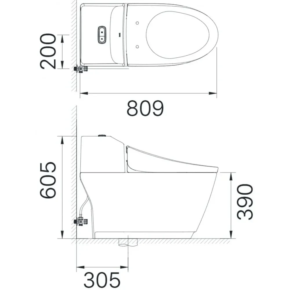 Bản vẽ kỹ thuật bồn cầu INAX AC-1032VN kích thước 809 x 372 x 605 mm tâm thoát 300 mm