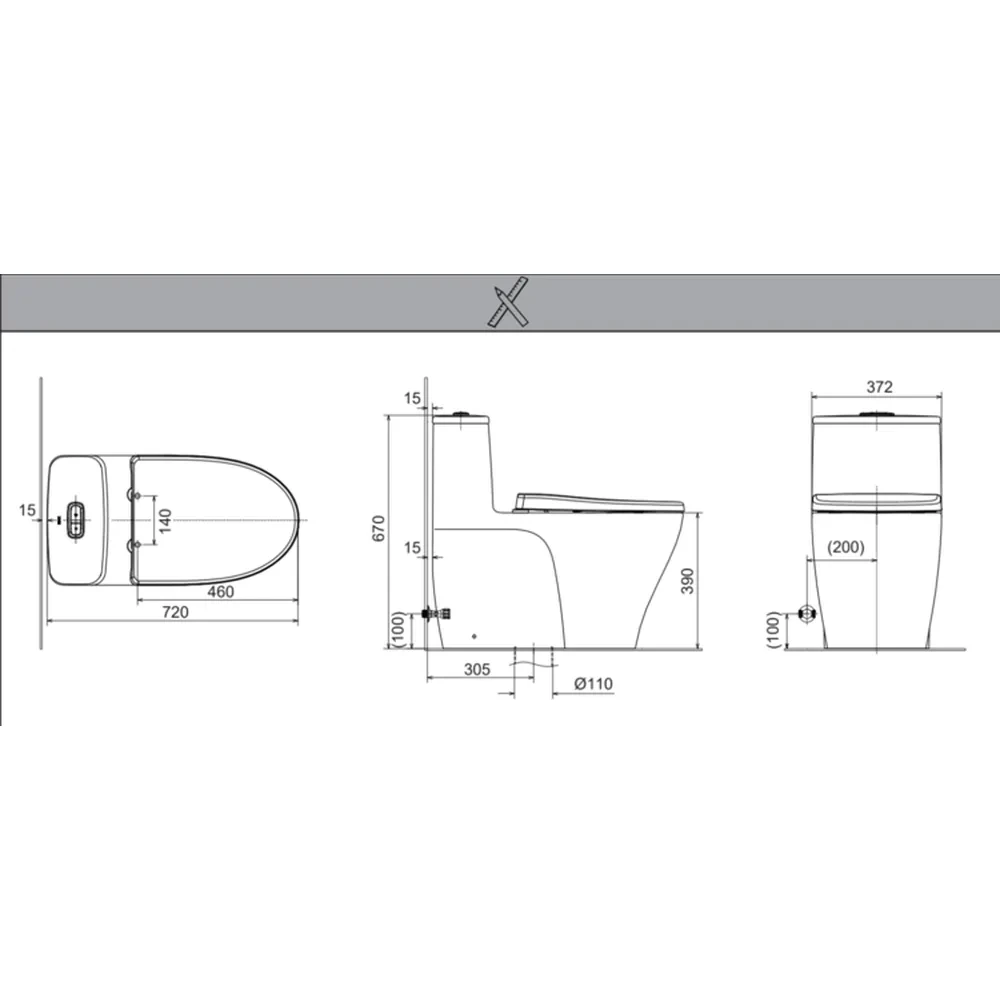 Bản vẽ kỹ thuật bồn cầu INAX AC-989 kích thước lắp đặt tâm thoát 300 mm