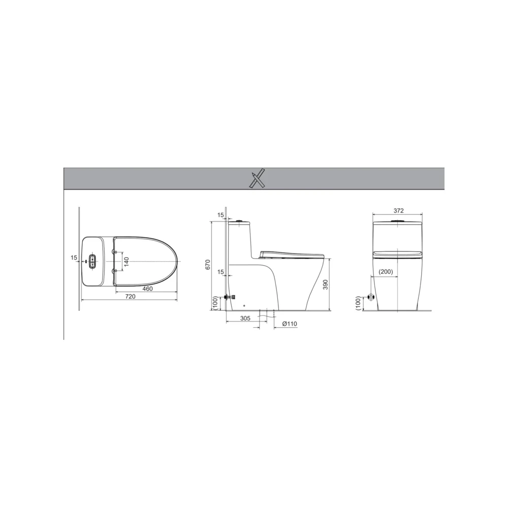 Bản vẽ kỹ thuật bồn cầu INAX AC-989+CW-H20VN - kích thước lắp đặt và tâm thoát 300 mm