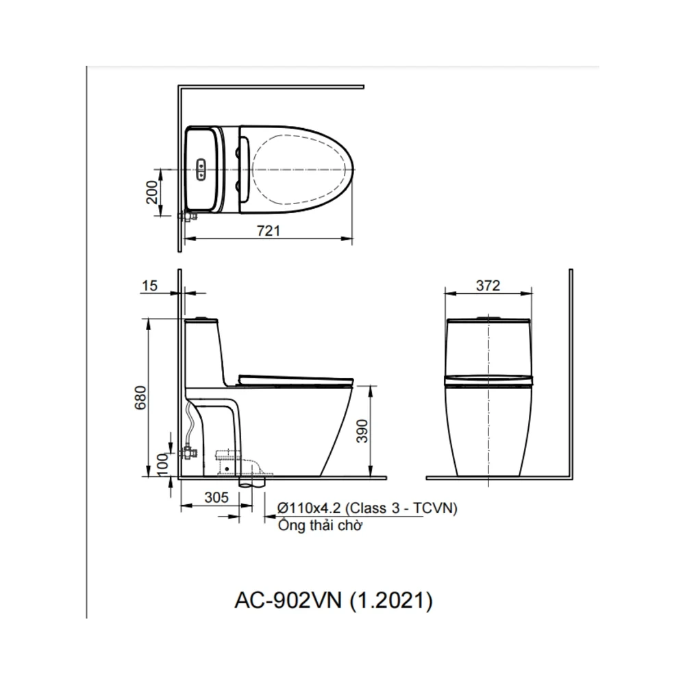 Bản vẽ kỹ thuật bồn cầu INAX ACT-902+CW-H20VN - kích thước lắp đặt và tâm thoát 300 mm