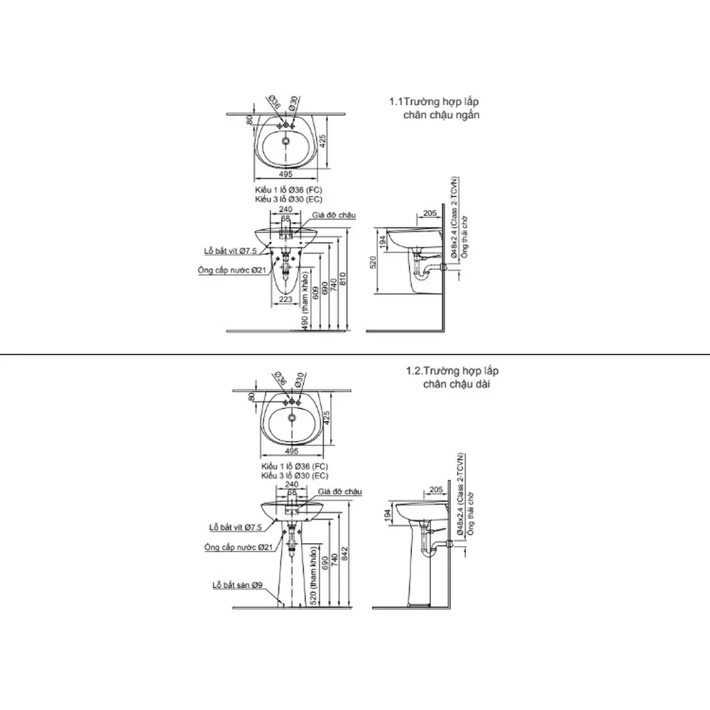 Bản vẽ kỹ thuật chậu rửa mặt INAX L-284VEC kích thước 495 x 425 x 194 mm