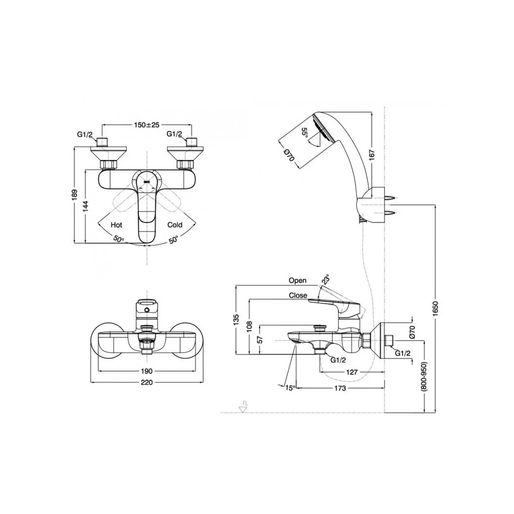 Bản vẽ kỹ thuật lắp đặt Sen tắm INAX BFV-1403S-3C Nóng lạnh Tay sen tăng áp 3C tiêu chuẩn LIXIL Nhật Bản