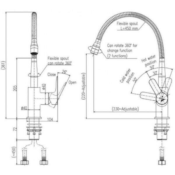 Bản vẽ kĩ thuật của Vòi chậu rửa bát INAX SFV-303S