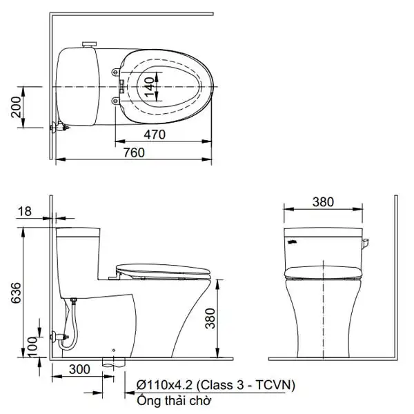 Bản vẽ kỹ thuật bồn cầu 1 khối INAX AC-991R+CW-S15VN