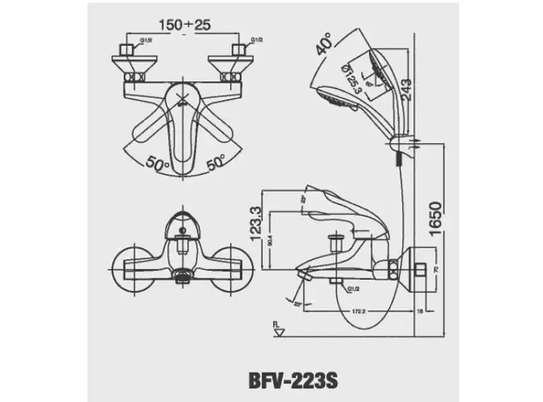 Bản vẽ kỹ thuật sen tắm INAX BFV-223S