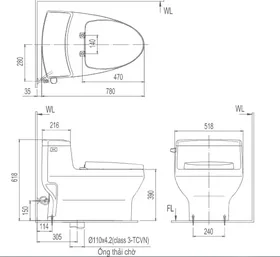 Bồn cầu 1 khối INAX AAC-4005VN/BW1 - Bản vẽ & Chi tiết 2