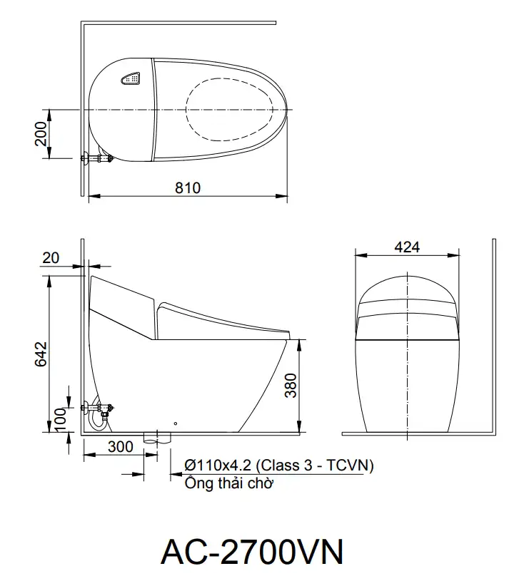 Bản vẽ kỹ thuật bồn cầu 1 khối INAX AC-2700+CW-S15VN