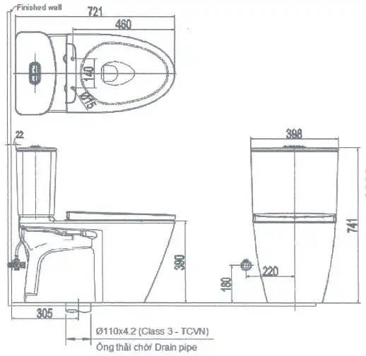 Bản vẽ kĩ thuật Bồn cầu INAX AC-602VN