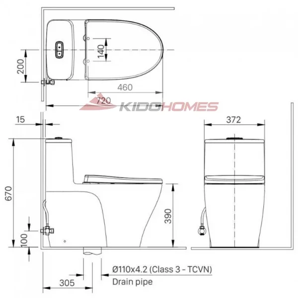 Bàn cầu kết hợp nắp rửa cơ AC-989 + CW-S15VN/BW1