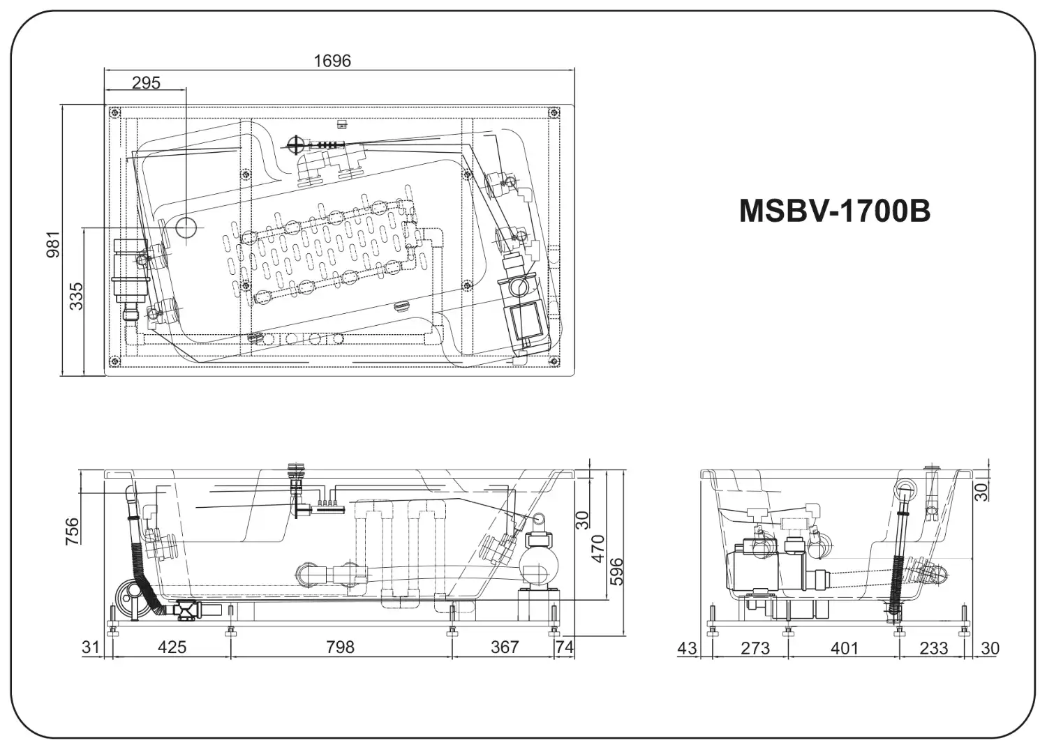 Bản vẽ kỹ thuật bồn tắm INAX MSBV-1700B