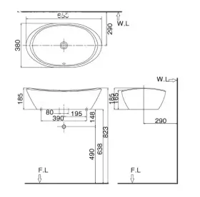 Bản vẽ kỹ thuật chi tiết kích thước chậu đặt bàn INAX AL-465V