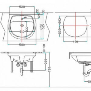 Bản vẽ kĩ thuật của Chậu Rửa Mặt INAX GL-2094VEC