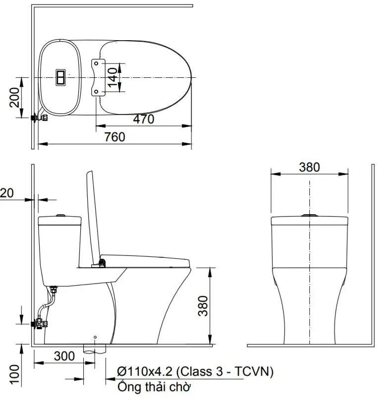 Bản vẽ kỹ thuật bồn cầu 1 khối INAX AC-959A+CW-H18VN