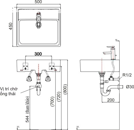 Bản vẽ kỹ thuật chi tiết kích thước chậu đặt bàn INAX AL-293V