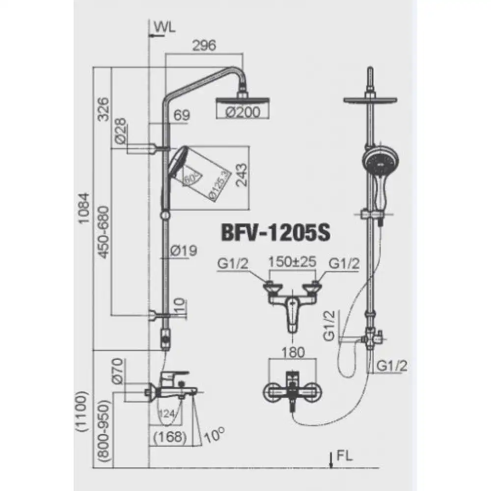 Bản vẽ kỹ thuật sen tắm INAX BFV-1205S
