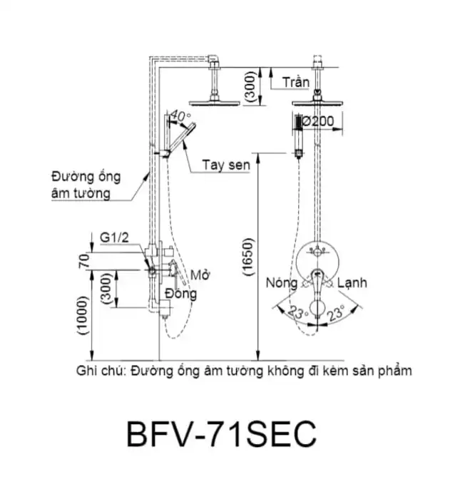 Bản vẽ kỹ thuật sen tắm âm tường INAX BFV-71SEC