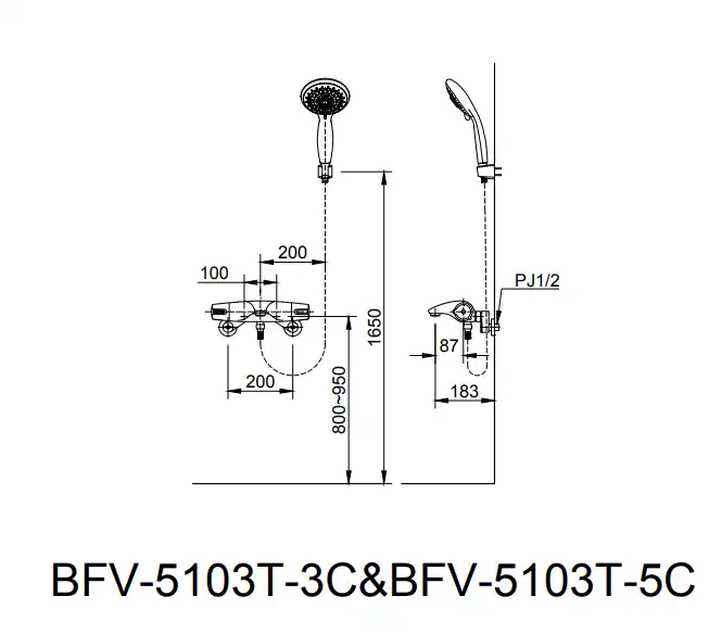 Bản vẽ kỹ thuật sen tắm INAX BFV-5103T-3C
