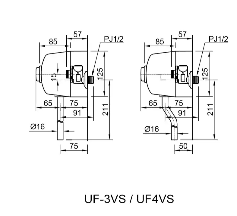 Bản vẽ kỹ thuật van xả bồn tiểu Inax UF-3VS
