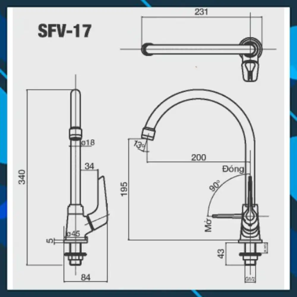 Bản vẽ kỹ thuật vòi bếp Inax lạnh SFV-17