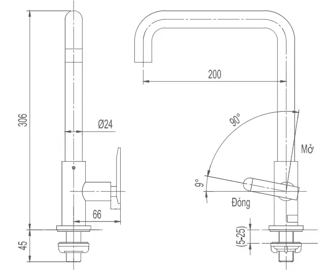 Bản vẽ kỹ thuật vòi bếp Inax lạnh SFV-30S