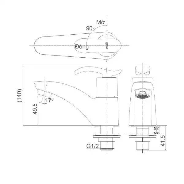 Bản vẽ kỹ thuật vòi lavao nước lạnh INAX LFV-11A