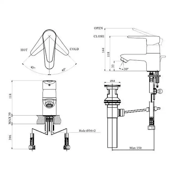 Bản vẽ kỹ thuật vòi chậu lavabo nóng lạnh INAX LFV-112S