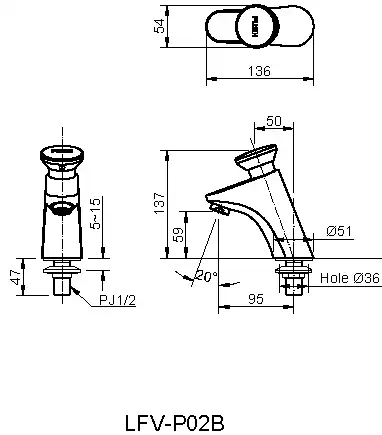 Bản vẽ kỹ thuật vòi chậu lavabo nóng lạnh INAX LFV-P02B
