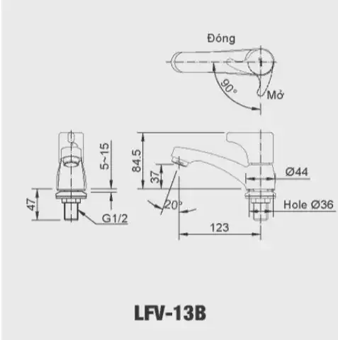 Bản vẽ kỹ thuật vòi lavabo nước lạnh INAX LFV-13B