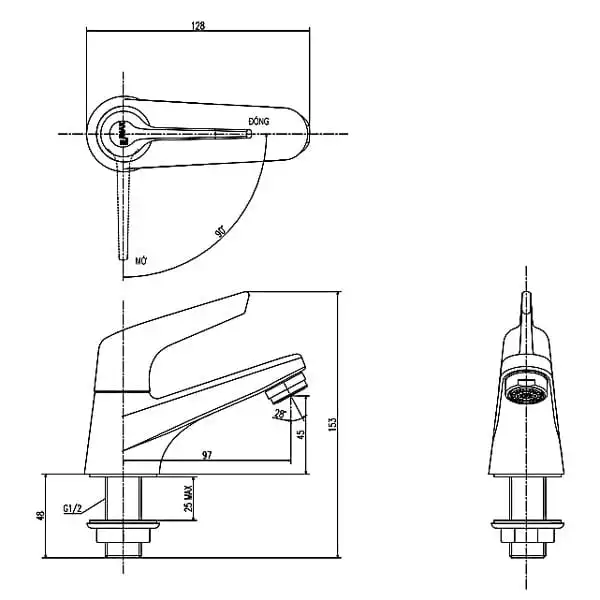 Bản vẽ kỹ thuật vòi lavao nước lạnh INAX LFV-17