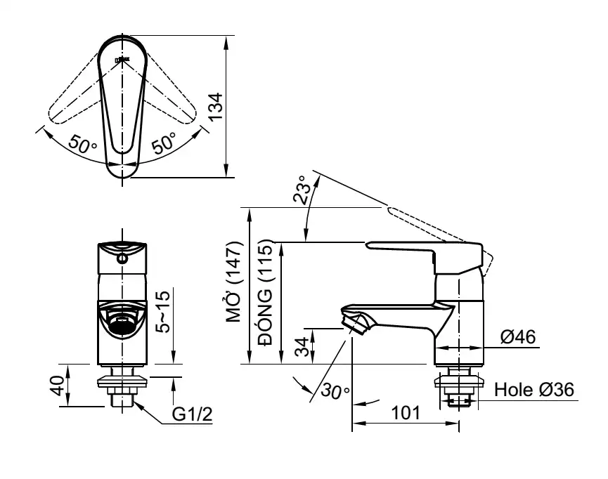 Bản vẽ kỹ thuật vòi lavabo nước lạnh INAX LFV-21S