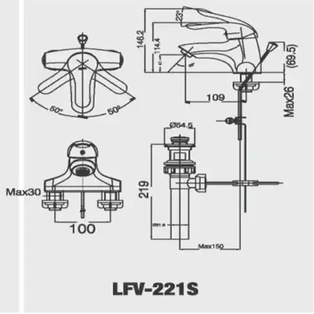 Bản vẽ kỹ thuật vòi chậu lavabo nóng lạnh INAX LFV-221S
