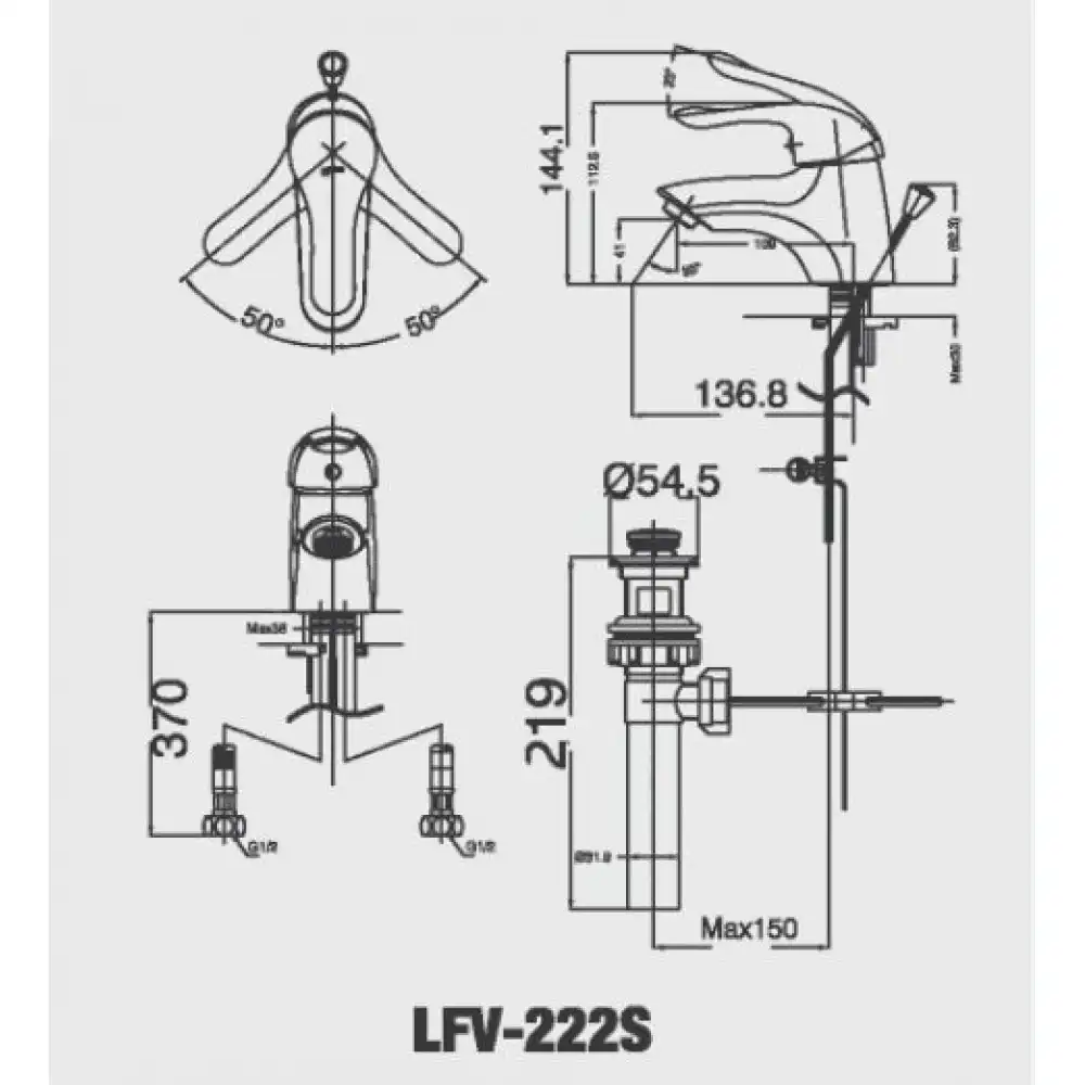 Bản vẽ kỹ thuật sen tắm INAX LFV-222S