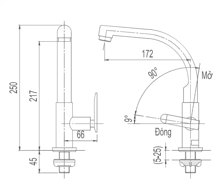 Bản vẽ kỹ thuật vòi bếp Inax lạnh SFV-29