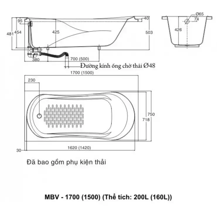 Bản vẽ kỹ thuật bồn tắm INAX MBV-1700