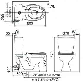 Bồn cầu 2 khối INAX C-108T+CW-S15VN - Bản vẽ & Chi tiết 2