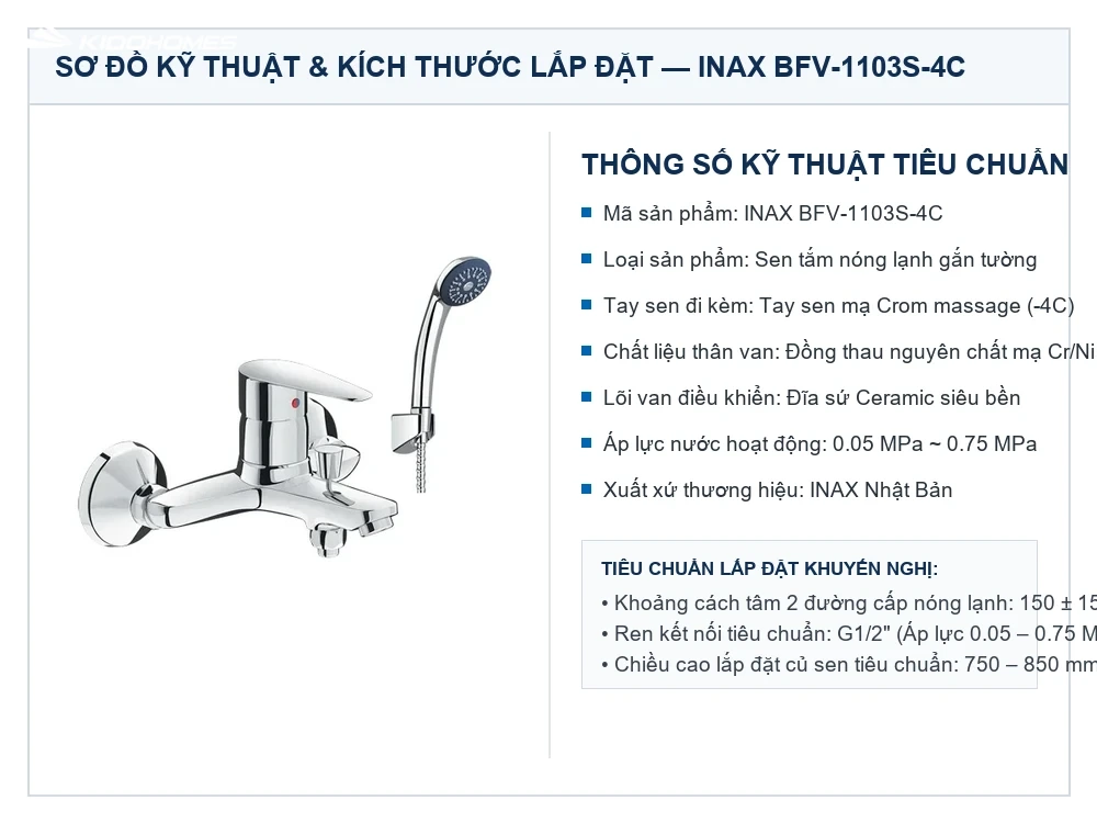 Bản vẽ kỹ thuật Sen tắm nóng lạnh INAX BFV-1103S-4C