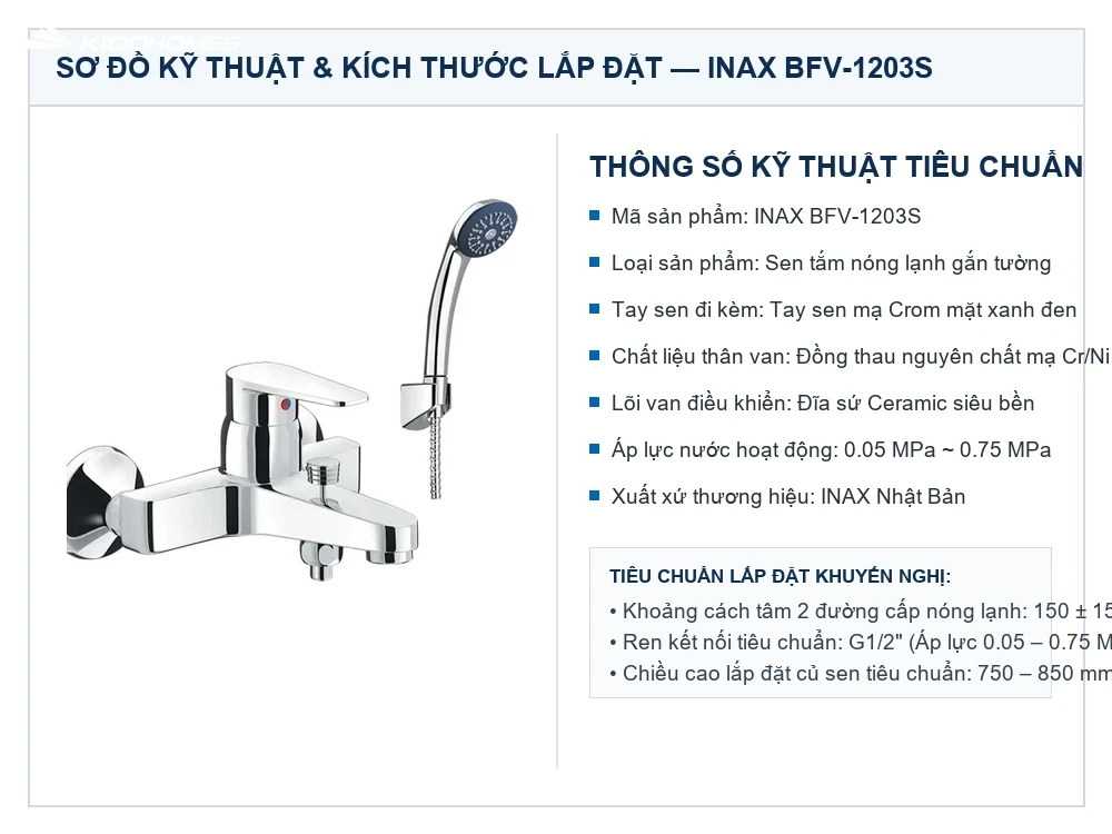 Bản vẽ kỹ thuật Sen tắm nóng lạnh INAX BFV-1203S