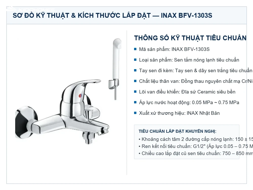Bản vẽ kỹ thuật Sen tắm nóng lạnh INAX BFV-1303S
